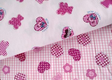 Carola cotton poplin pink fabric with flowers